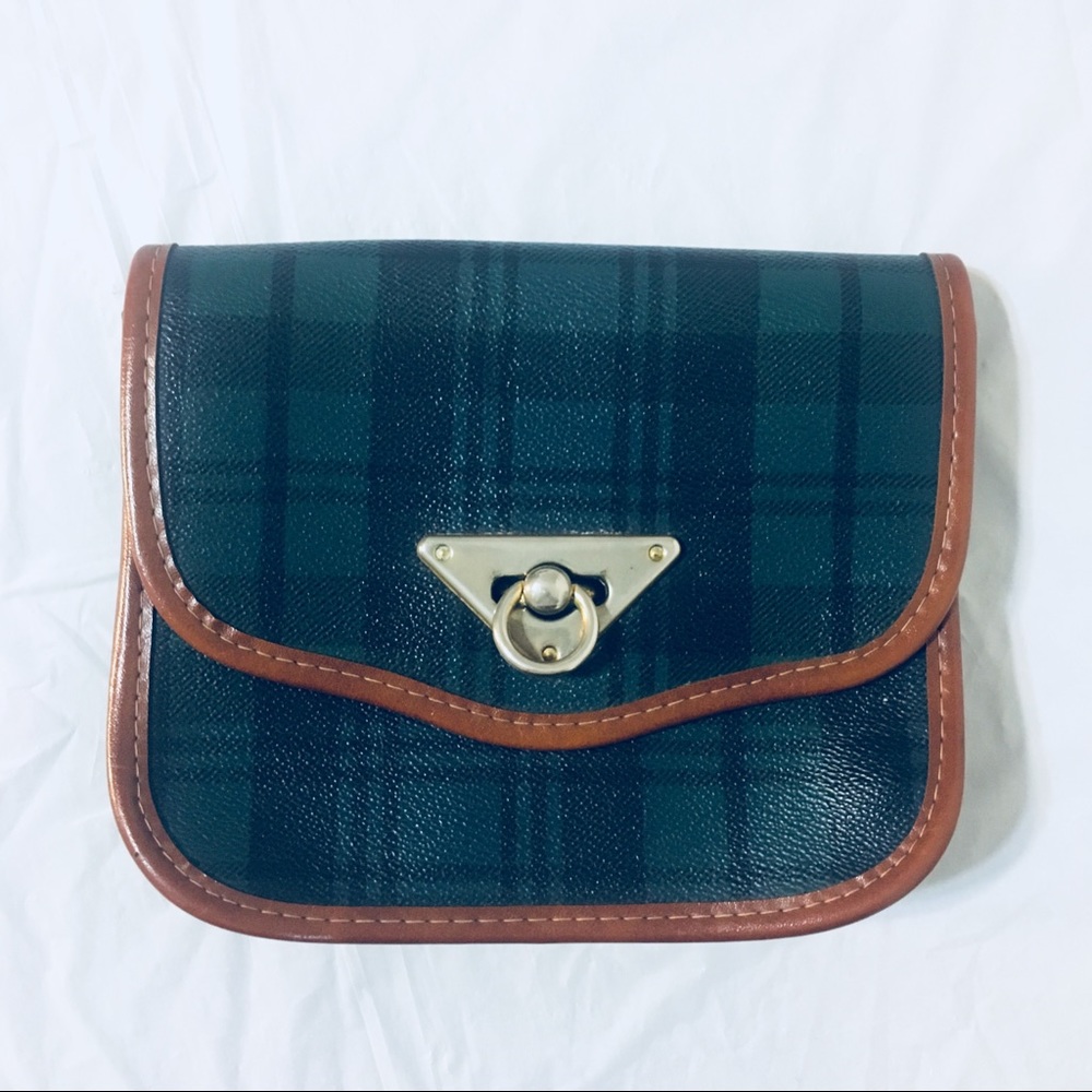 Vintage Faux Vegan Leather Plaid Clutch Purse